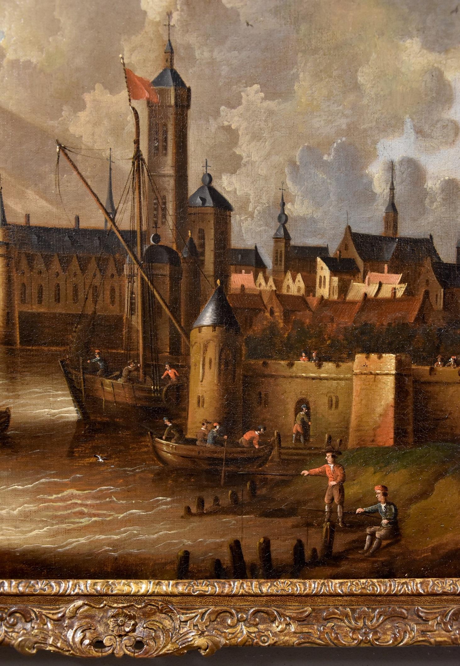 Landscape Marina See Van Der Velde Paint Oil on canvas Old master 17th Century For Sale 1