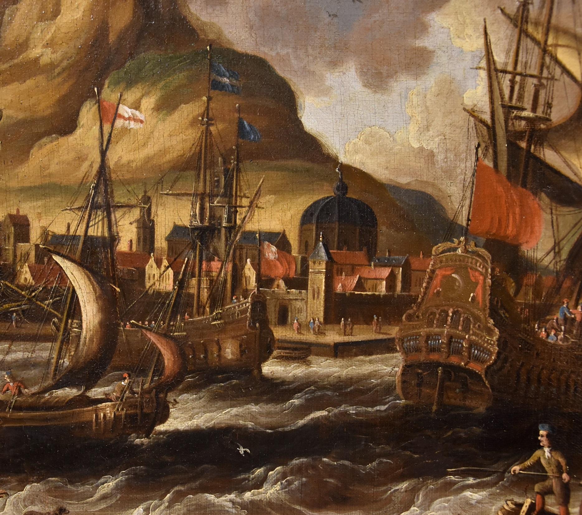 Landscape Marina Van Der Velde Old master 17th Century Signed Flemish Paint For Sale 6