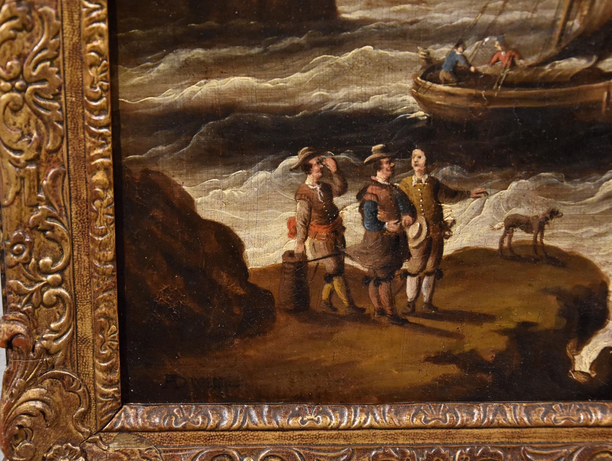 Landscape Marina Van Der Velde Old master 17th Century Signed Flemish Paint For Sale 7