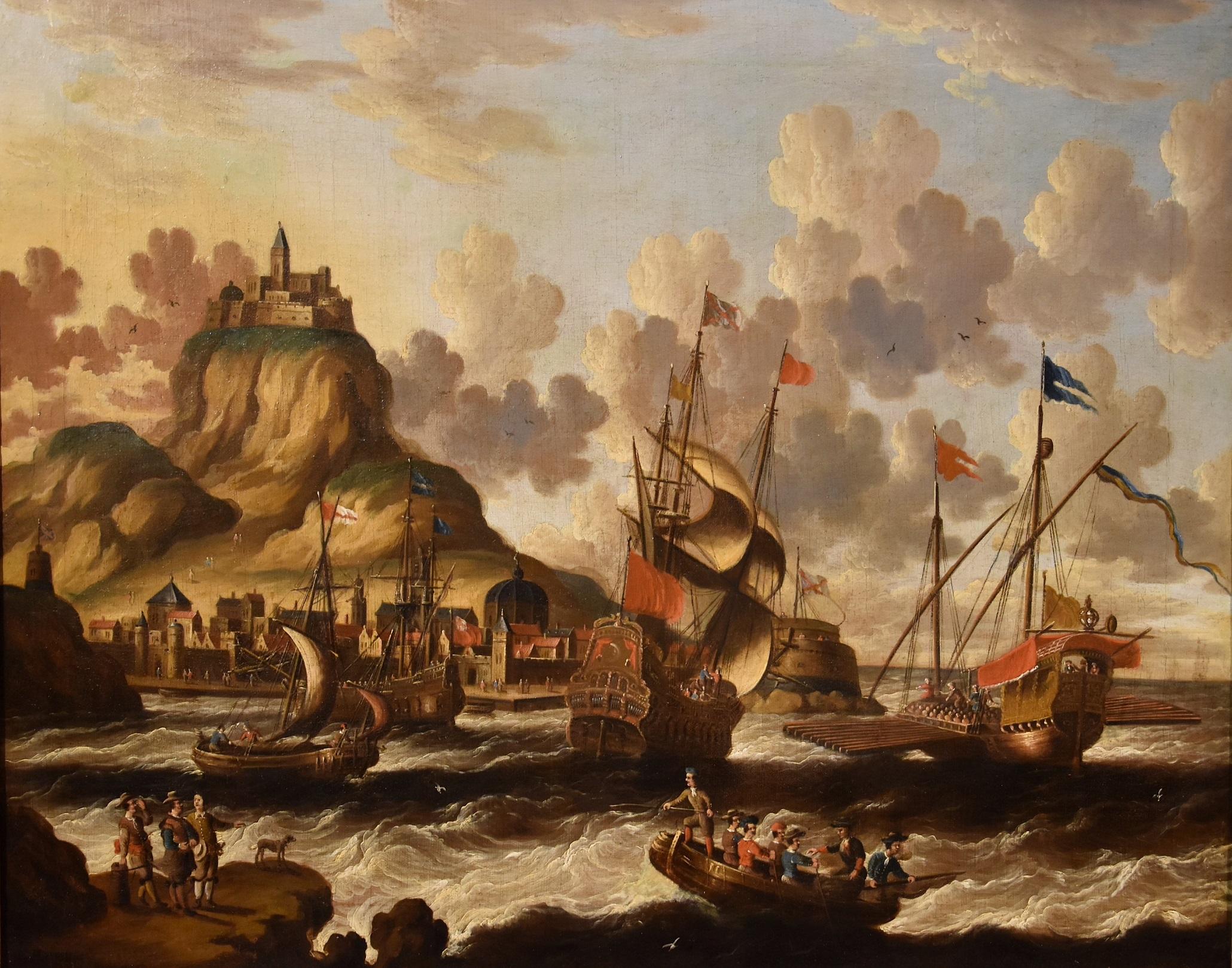 Landschaft Marina Van Der Velde, signierte flämische Malerei, Alter Meister, 17. Jahrhundert (Alte Meister), Painting, von Peter Van Der Velde (Antwerp 1634 - c.1714)