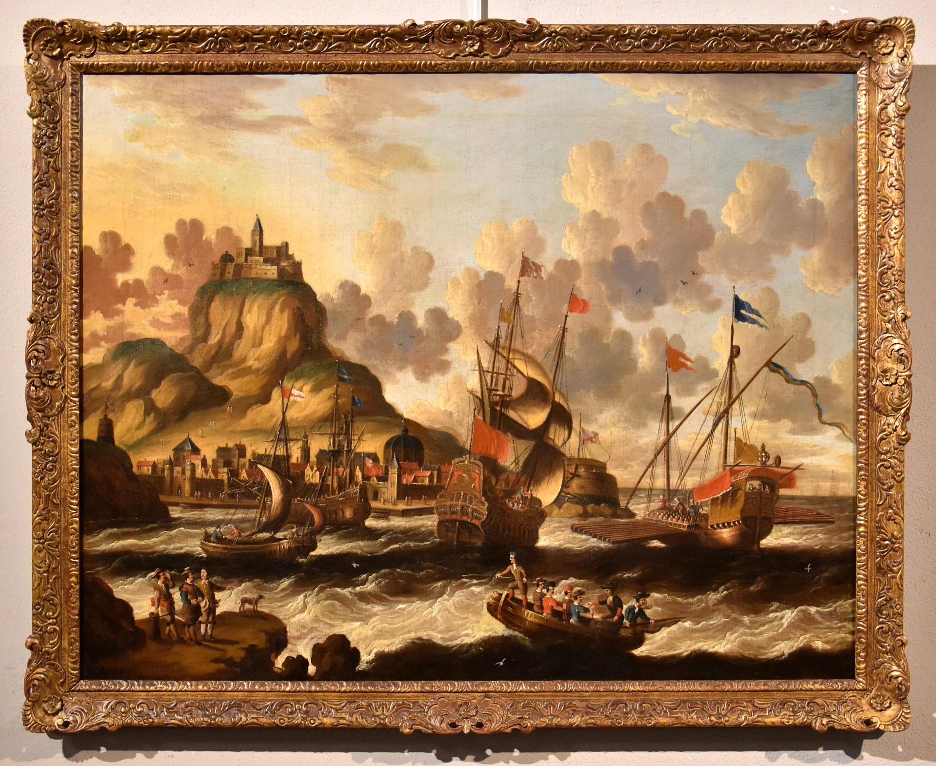 Landscape Marina Van Der Velde Old master 17th Century Signed Flemish Paint  For Sale at 1stDibs