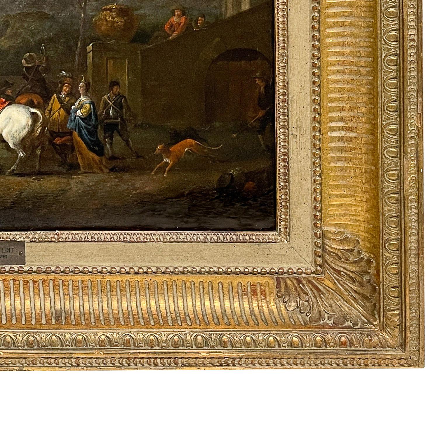 Pintura al óleo sobre tabla de un antiguo maestro flamenco de principios del siglo XVII Escena de caza 1620 en venta 6