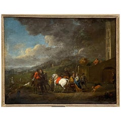 Flemish Early 17th Century Old Master Oil on Panel Painting Hunting Scene 1620