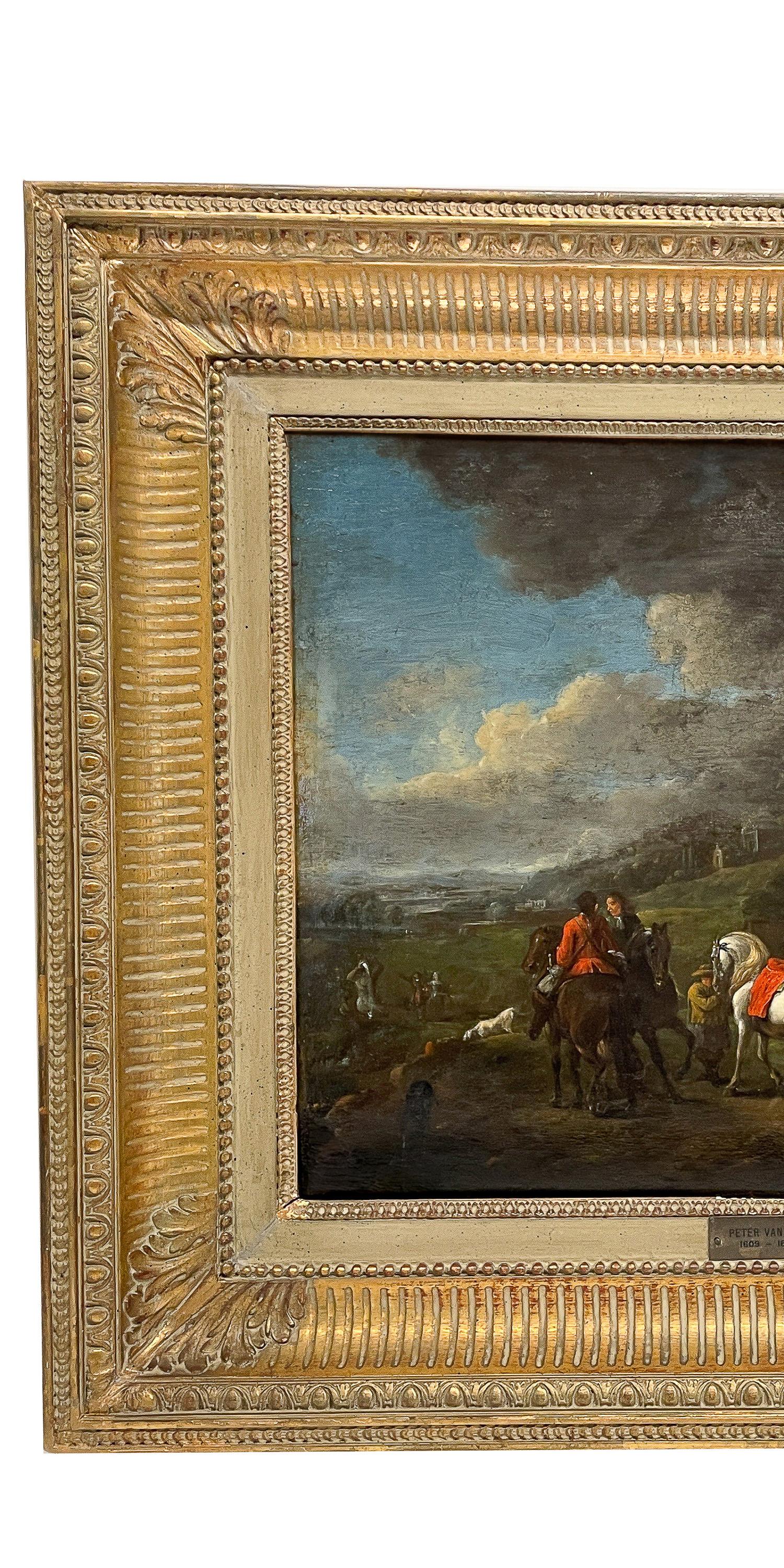Pintura al óleo sobre tabla de un antiguo maestro flamenco de principios del siglo XVII Escena de caza 1620 - Painting Antiguos maestros de Peter Van Lint