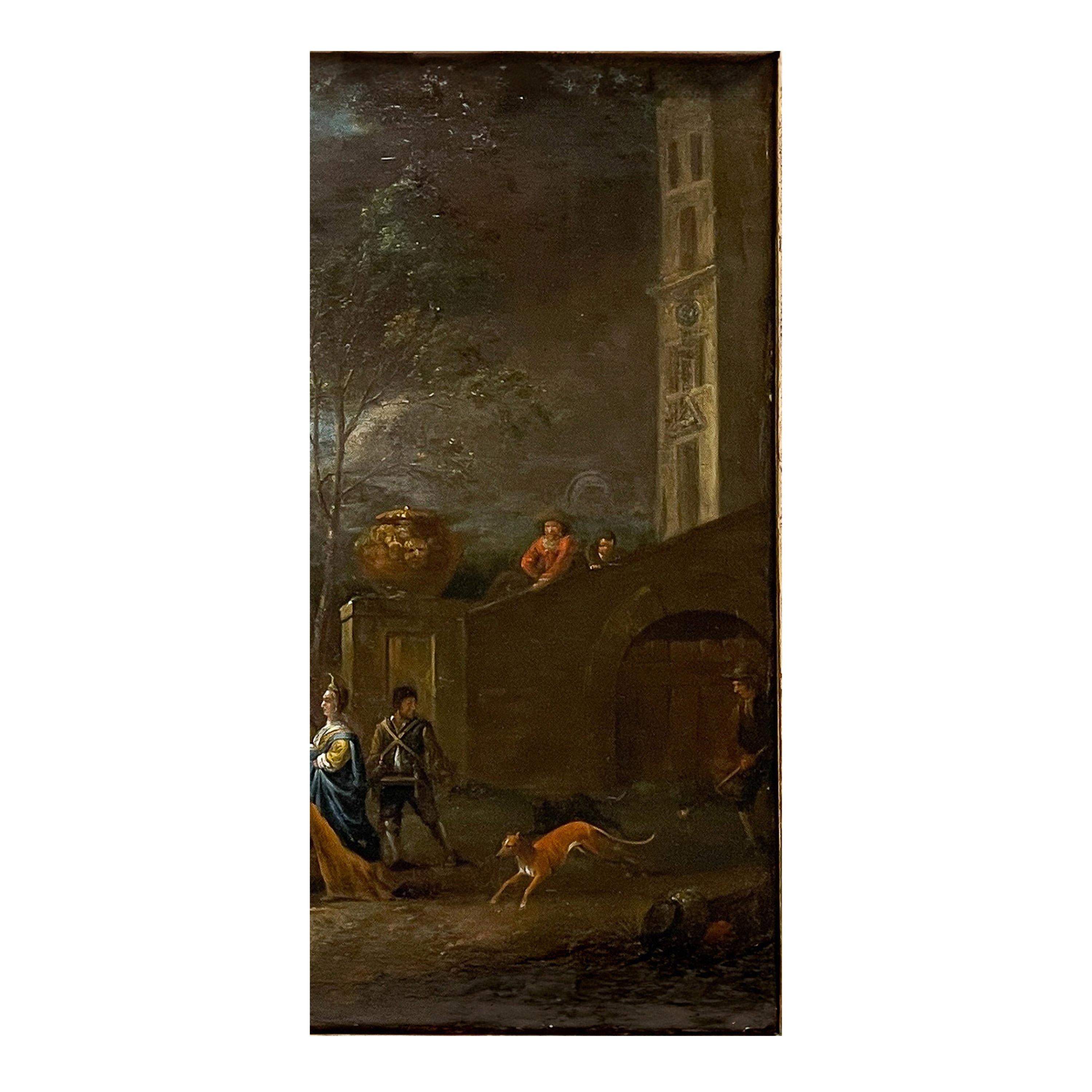 Pintura al óleo sobre tabla de un antiguo maestro flamenco de principios del siglo XVII Escena de caza 1620 en venta 2