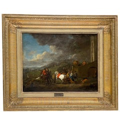 Flemish Early 17th Century Old Master Oil on Panel Painting Hunting Scene 1620