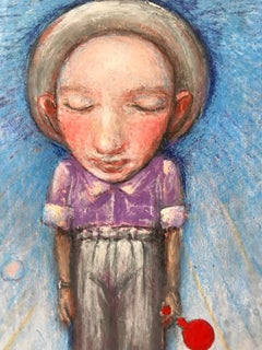''Boy with Balloon'' Contemporary Portrait of a Boy with a Red Balloon