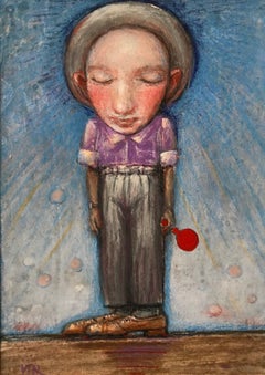 ''Boy with Balloon'' Contemporary Portrait of a Boy with a Red Balloon