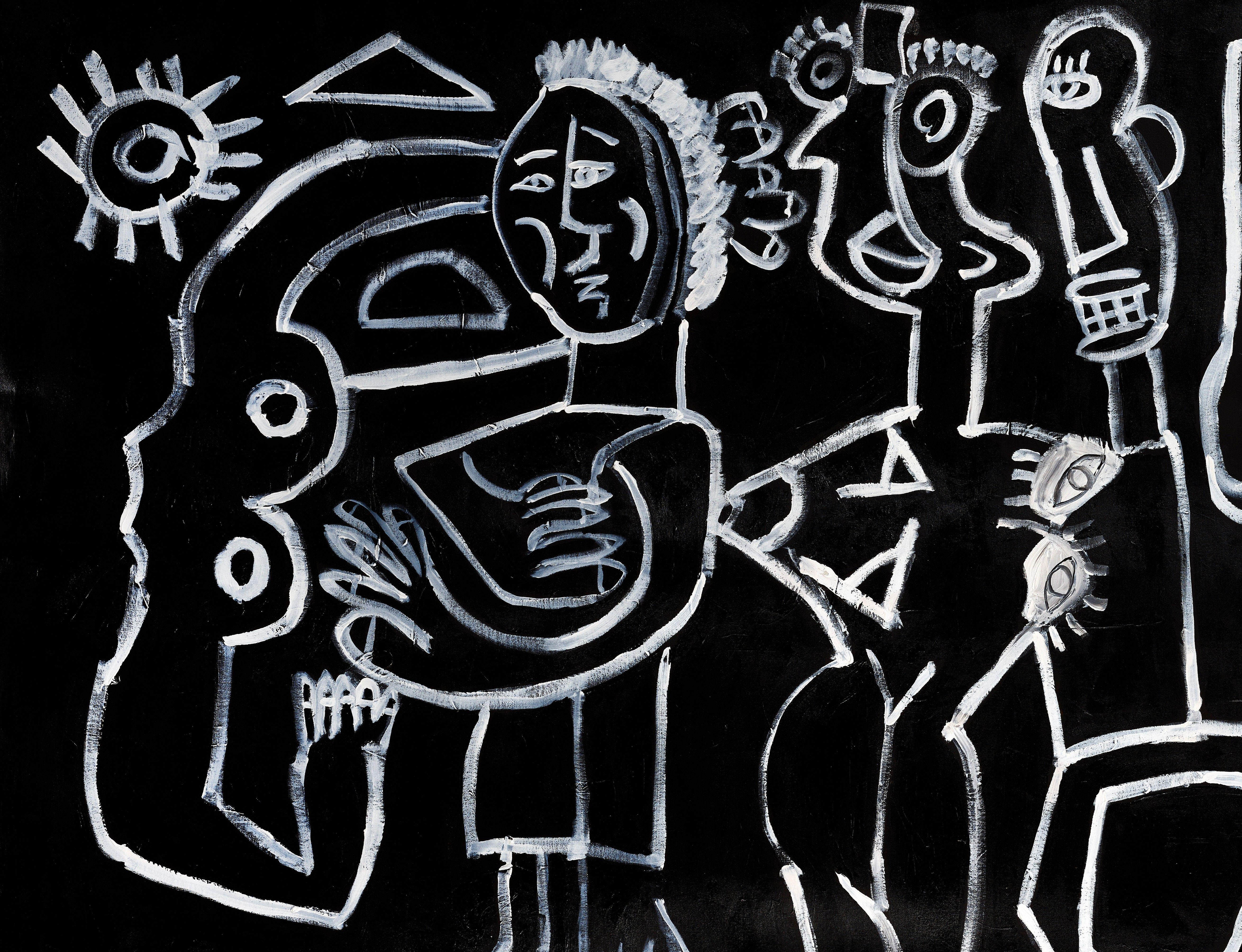 Paz turbulenta, Pintura, Acrílico sobre lienzo - Abstract Painting Negro de Peter Vigil