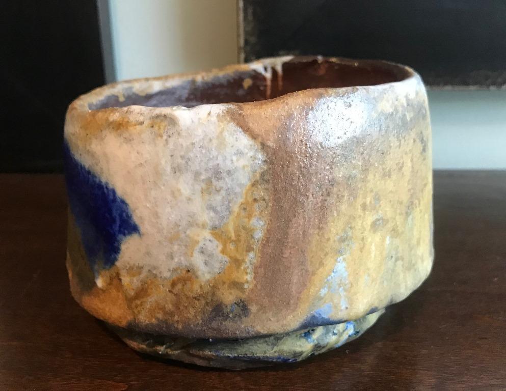 A fantastic, freeform, heavy chawan teabowl by American master potter Peter Voulkos. Very unique and scarce work with rare use of color. 
 One of our personal favorites. 

Signed on base and dated (1990) by Voulkos.

Voulkos is widely