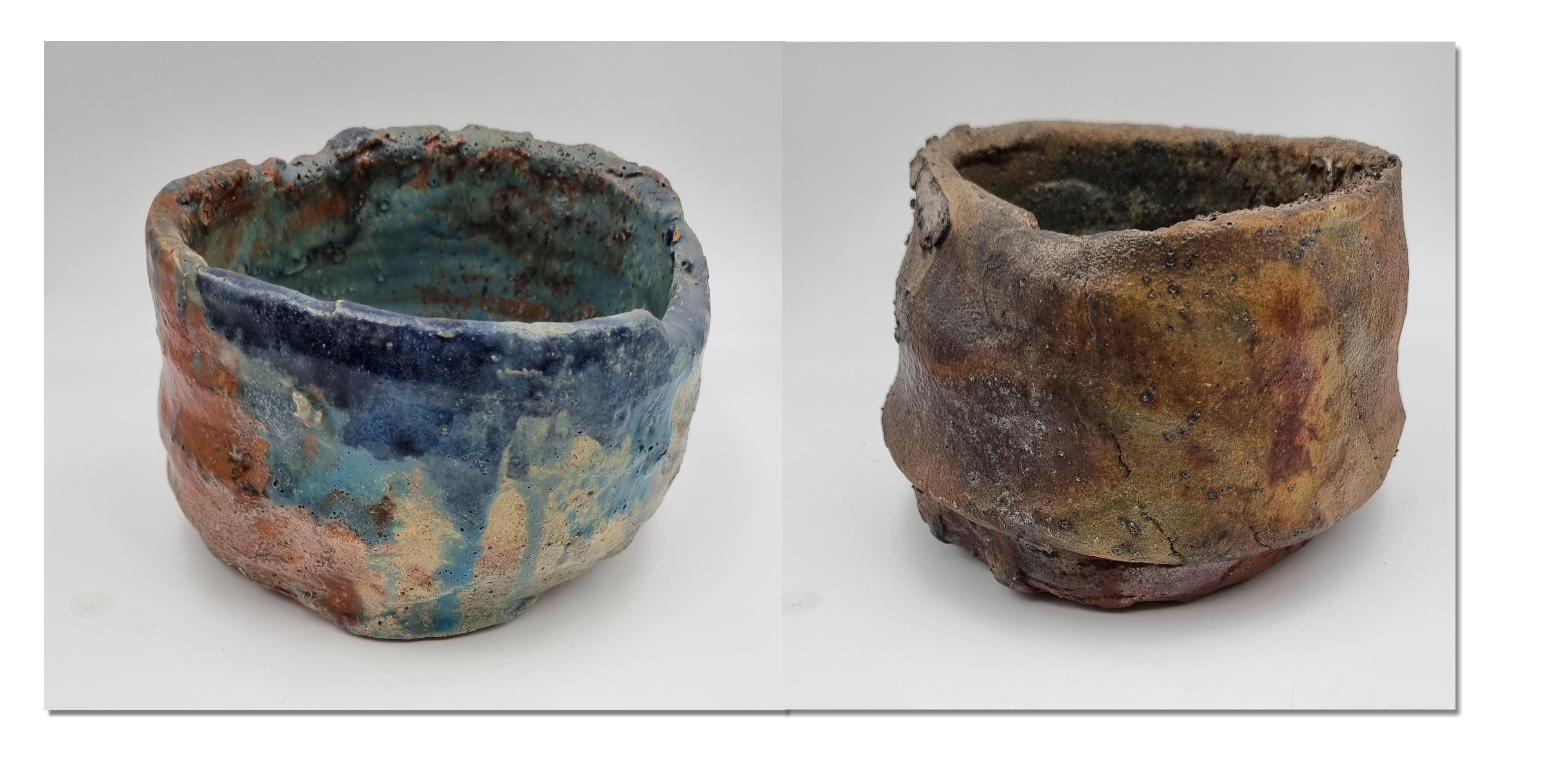 Dos cuencos grandes para té (esmalte marrón y azul) (60% DESCUENTO DEL PRECIO DE LISTA - TIEMPO LIMITADO)