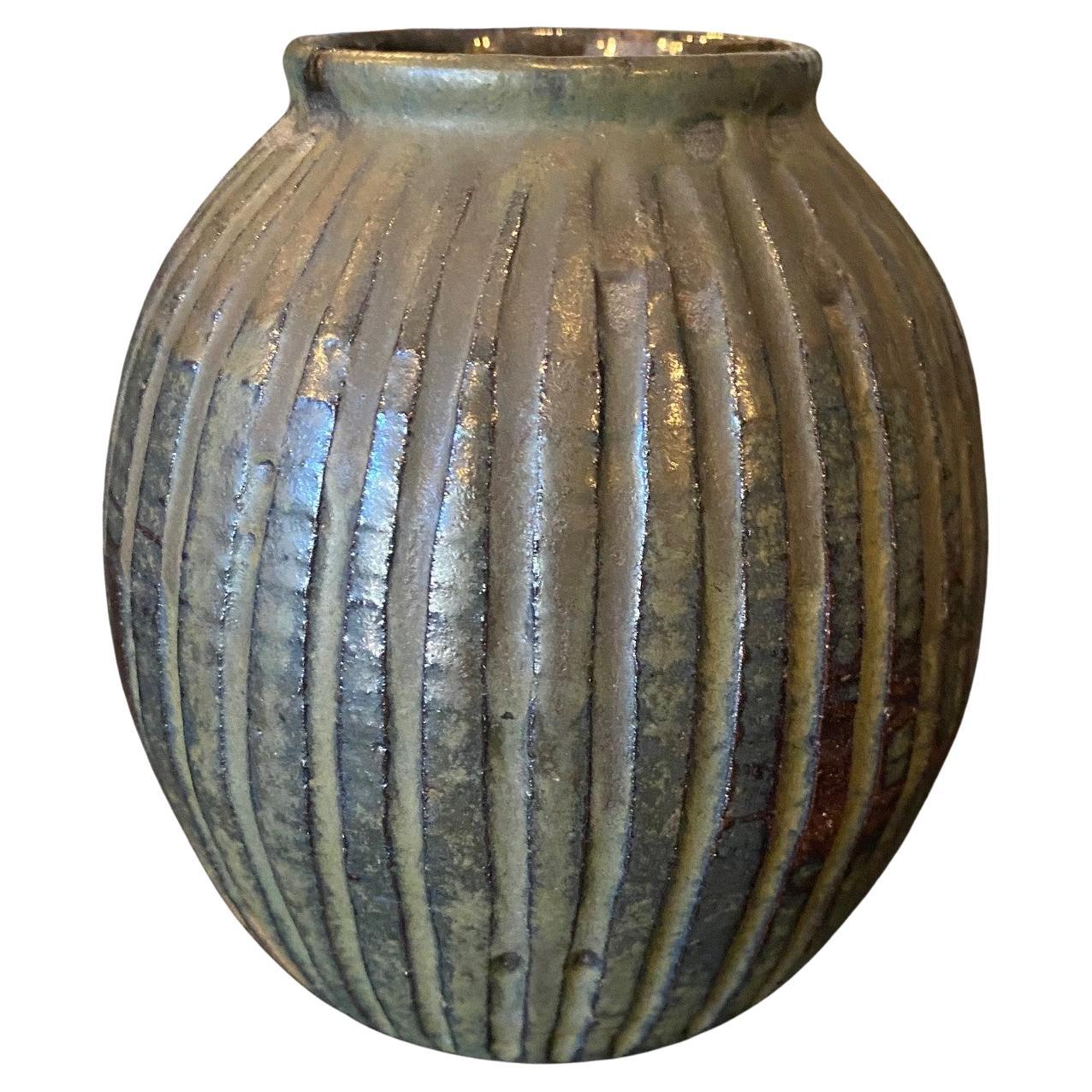 Peter Voulkos Signed Early Mid-Century Modern Stoneware Pottery Vase, 1950s