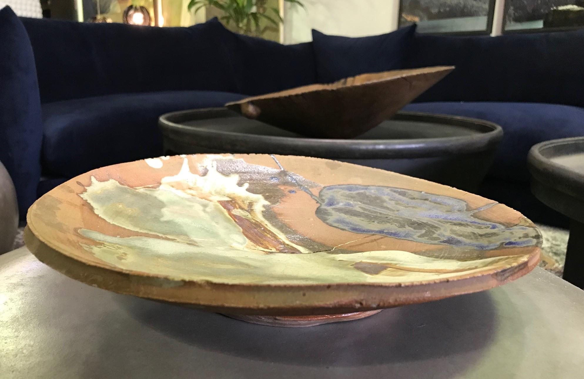 Glazed Peter Voulkos Signed Mid-Century Modern California Studio Pottery Plate Charger For Sale