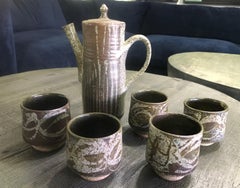 Peter Voulkos Signed Mid-Century Modern 6 Piece Tea Coffee Set Teapot and 5 Cups