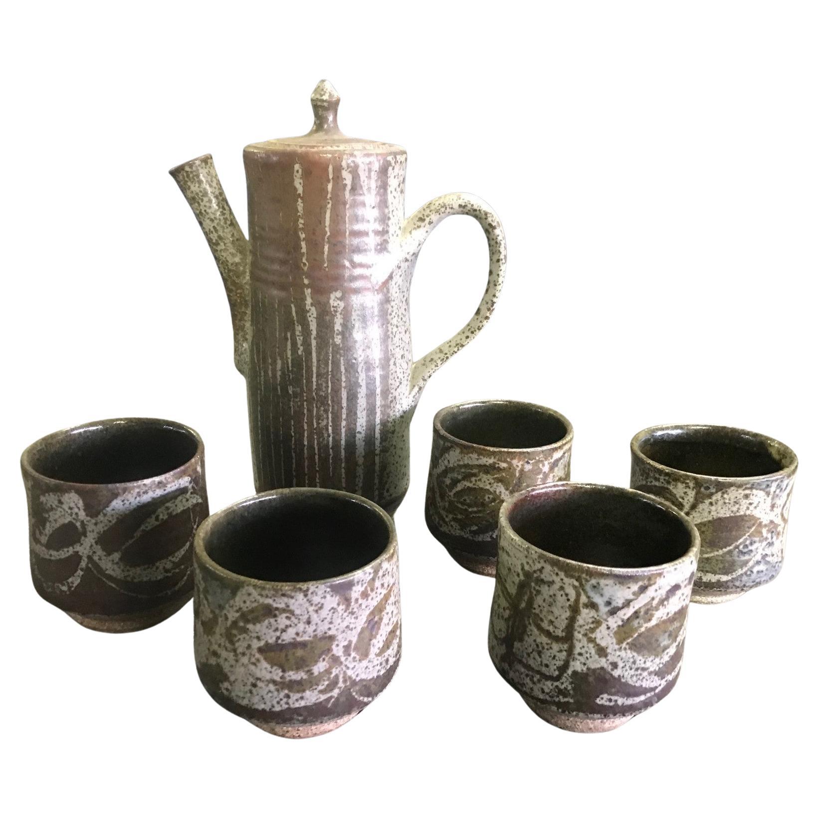 Peter Voulkos Signed Mid-Century Modern 6 Piece Tea Coffee Set Théière et 5 tasses