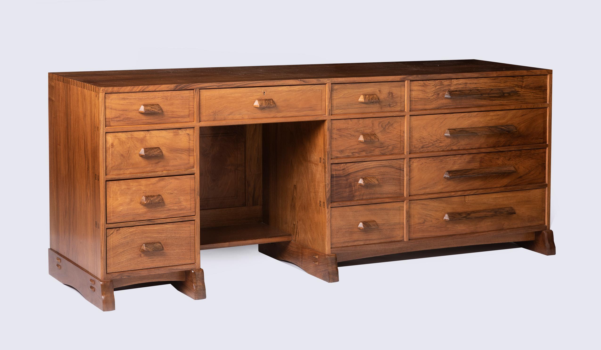 Arts and Crafts Peter Waals Arts & Crafts Walnut Kneehole Desk, England, circa 1935 For Sale