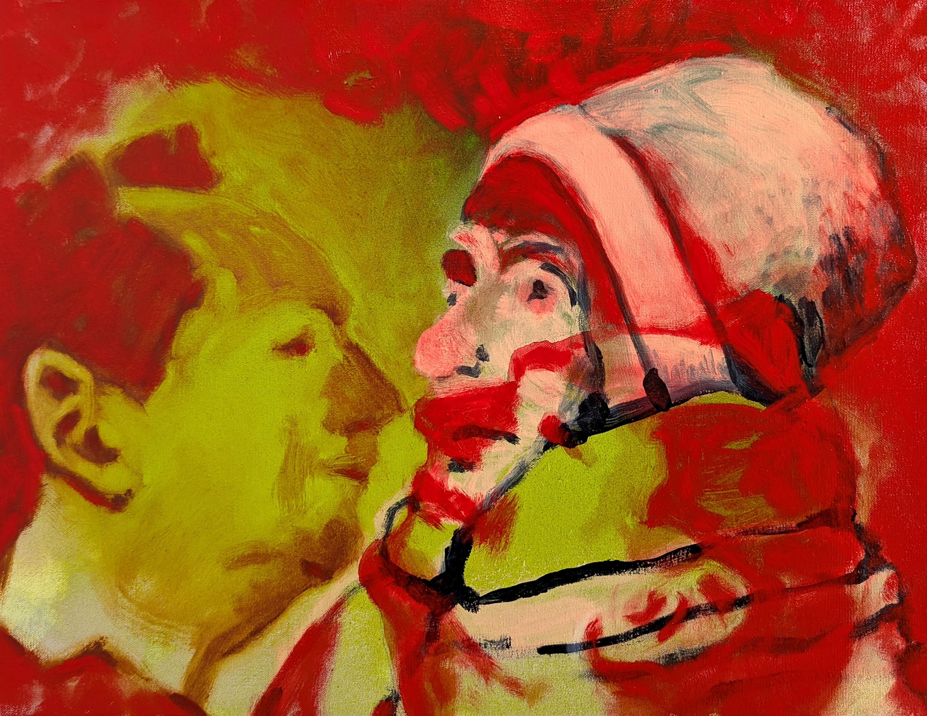 Human faces in acid green, pink, and claustrophobic deep-red.

Red-Faced Hallucination, 2025
Oil, Acrylic and Spray Paint on Canvas 
14 x 18 in / 35.56 x 45.72 cm

Brooklyn-based artist Peter Walsh presents his first exhibition with IFAC Arts,