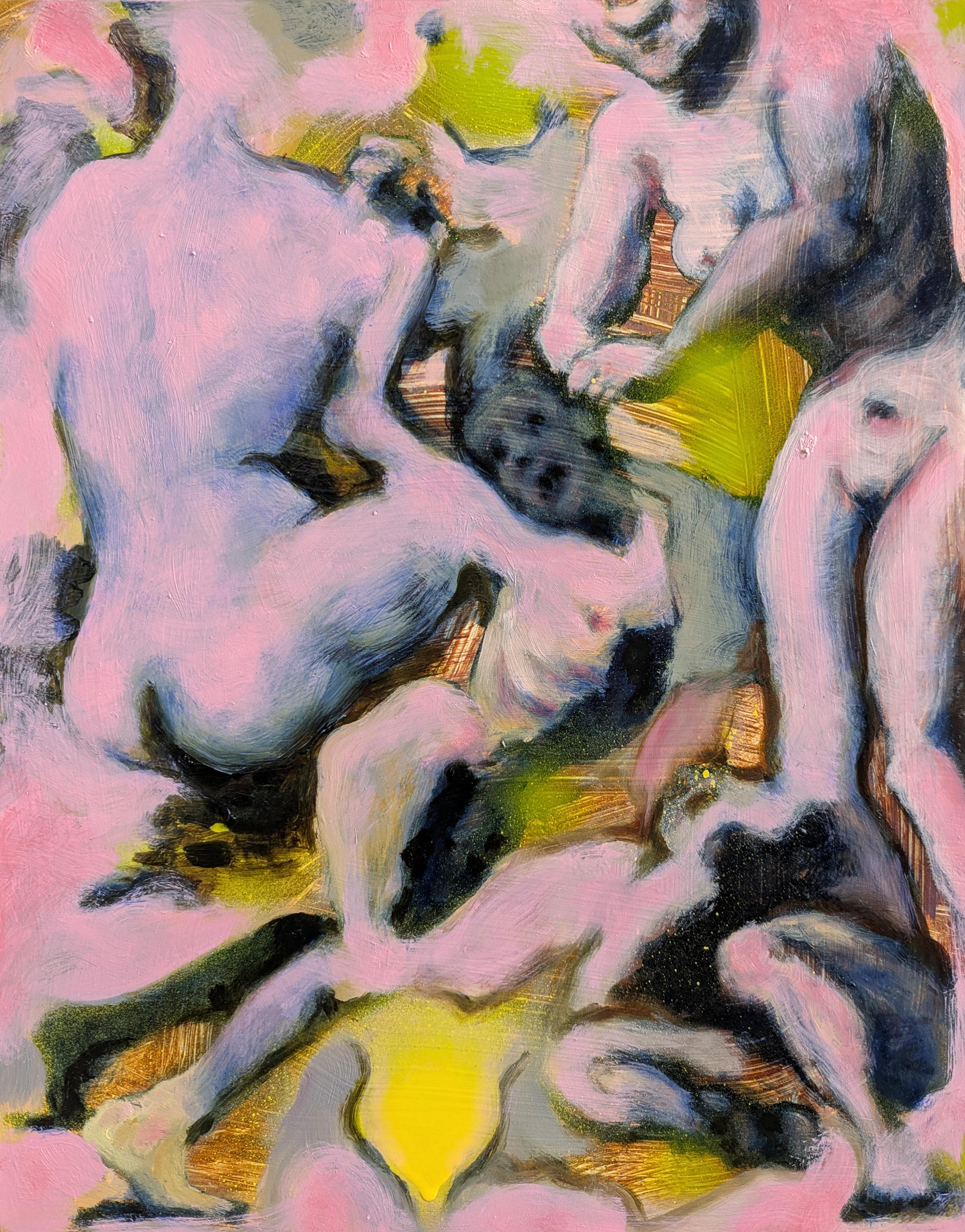 Les gravures de Goya sont retravaillées en une abstraction physique qui transforme le panneau peint en une surface corporelle.

Étoiles, 2025
Huile, acrylique et peinture en aérosol sur panneau
14 x 11 in / 35.56 x 27.94 cm

Peter Walshe, artiste