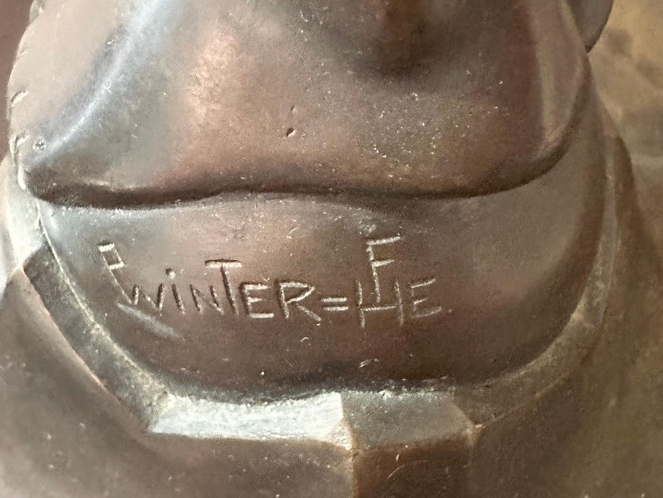 Grande specchio a stelo in stile Art Nouveau con giovane nudo, bronzo in vendita 5