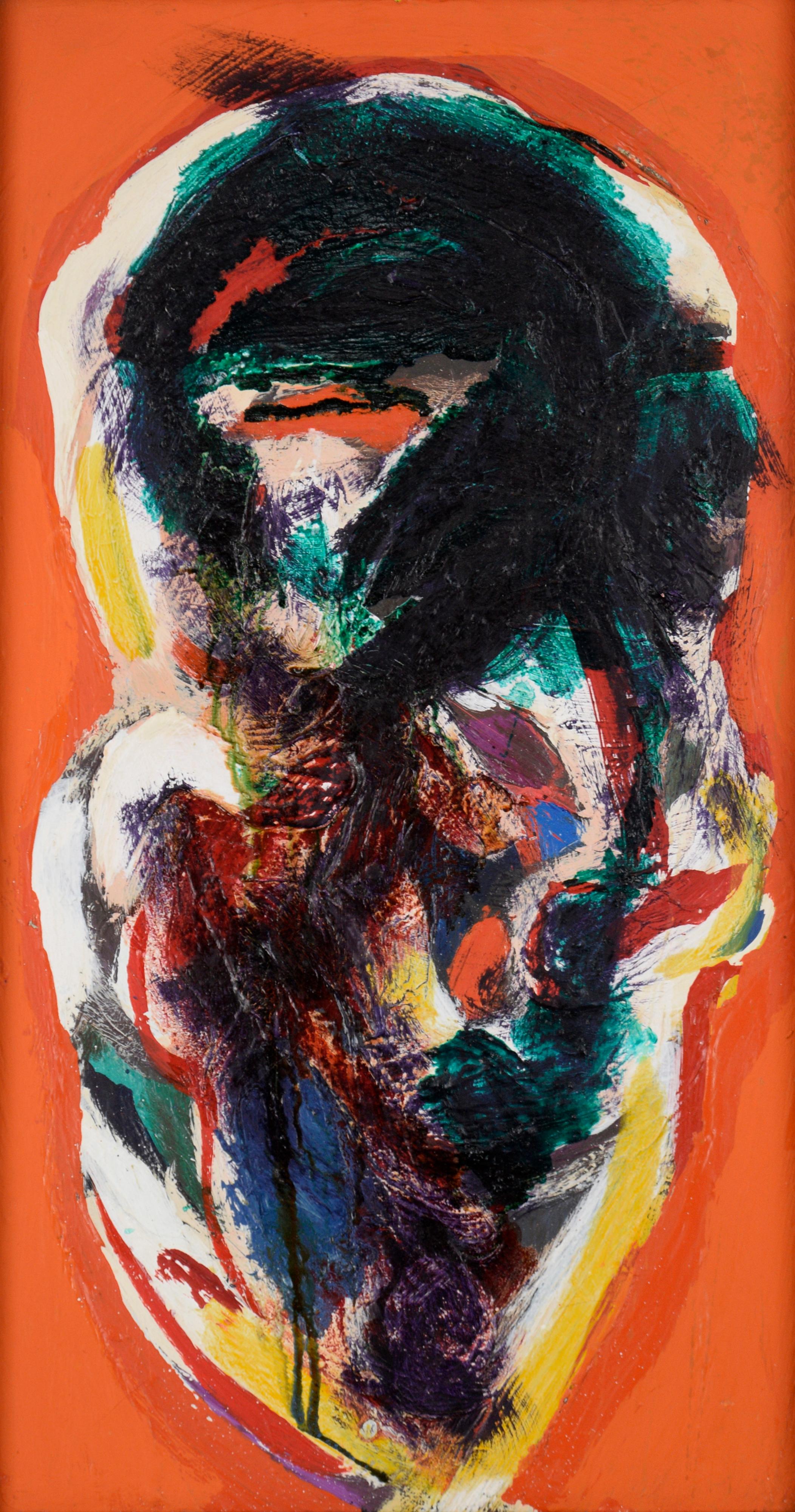 Abstrakte expressionistische Komposition auf einem orangefarbenen Feld - Öl auf Leinwand – Painting von Peter Witwer