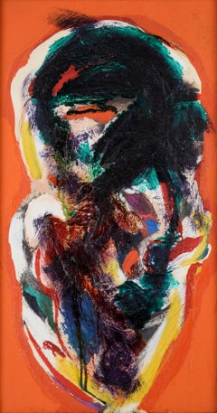 Abstract Expressionist Composition on an Orange Field - Oil on Canvas