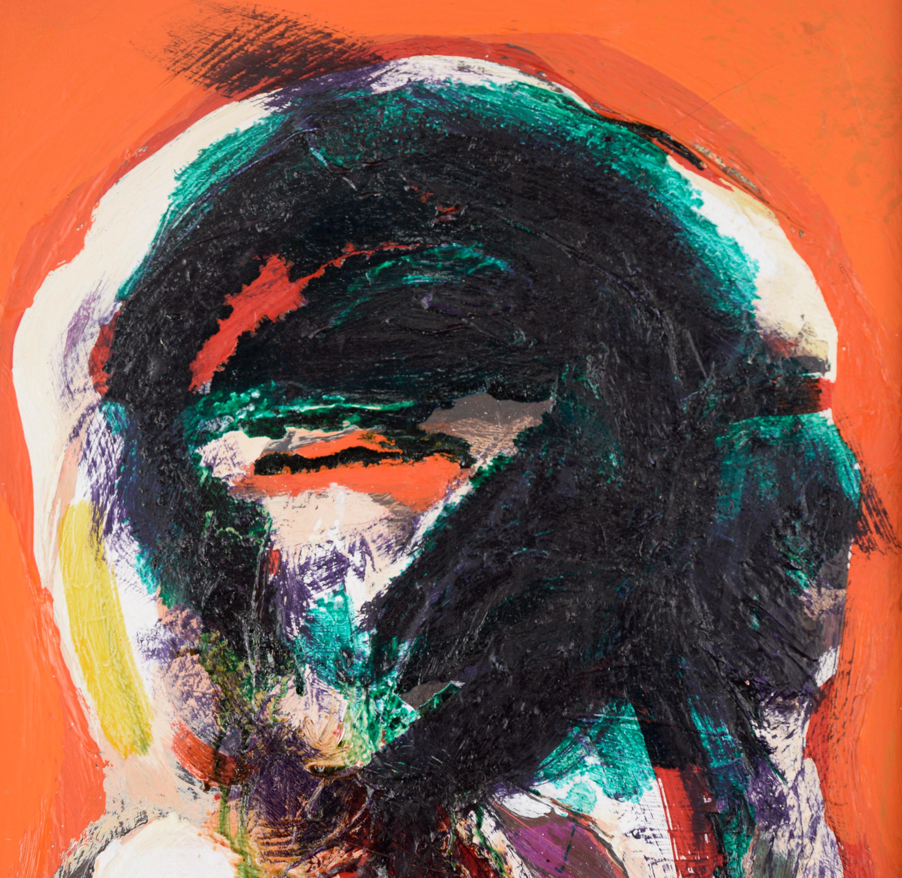 Abstrakte expressionistische Komposition auf einem orangefarbenen Feld - Öl auf Leinwand (Abstrakter Expressionismus), Painting, von Peter Witwer