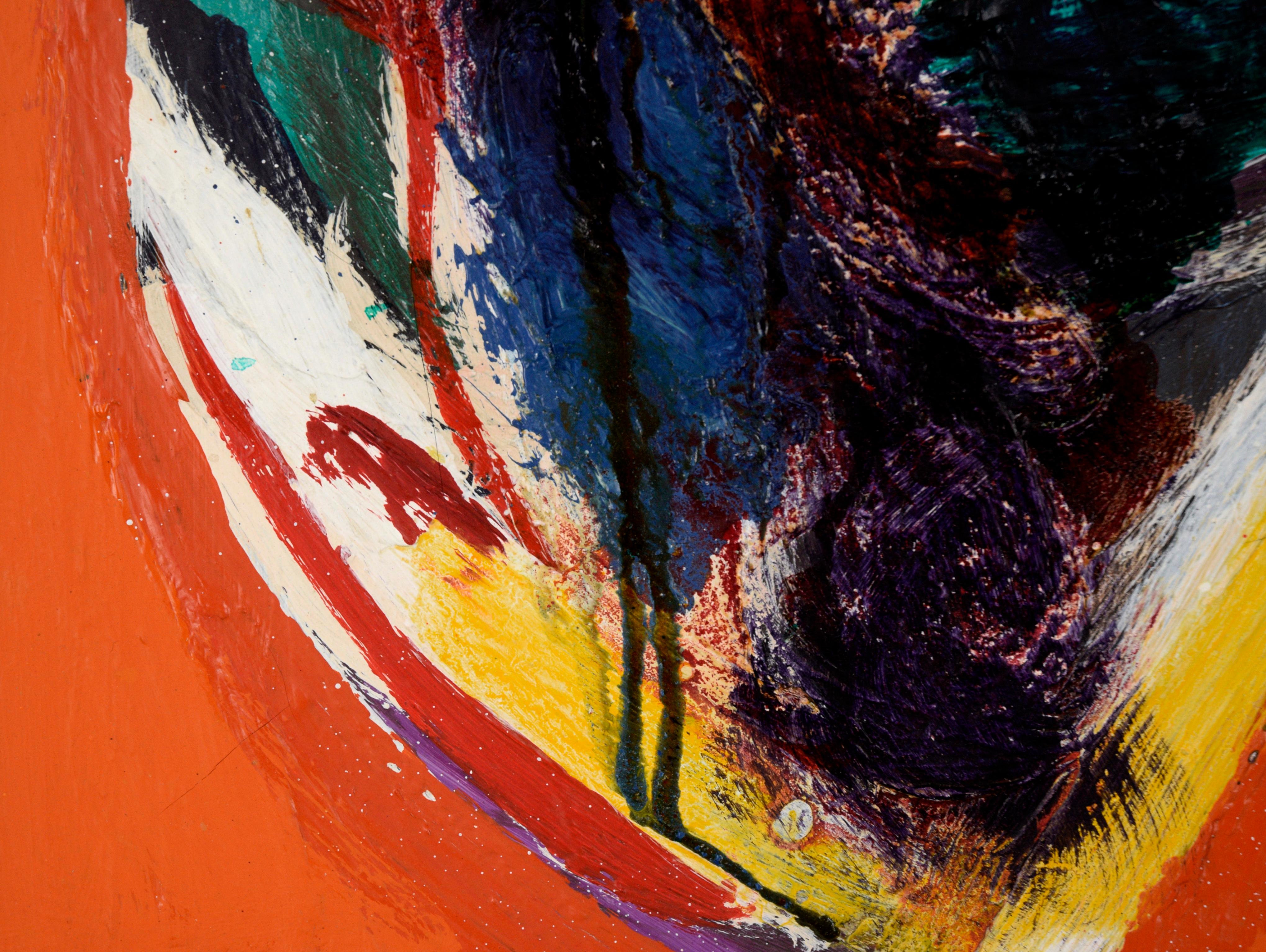 Abstrakte expressionistische Komposition auf einem orangefarbenen Feld - Öl auf Leinwand im Angebot 1