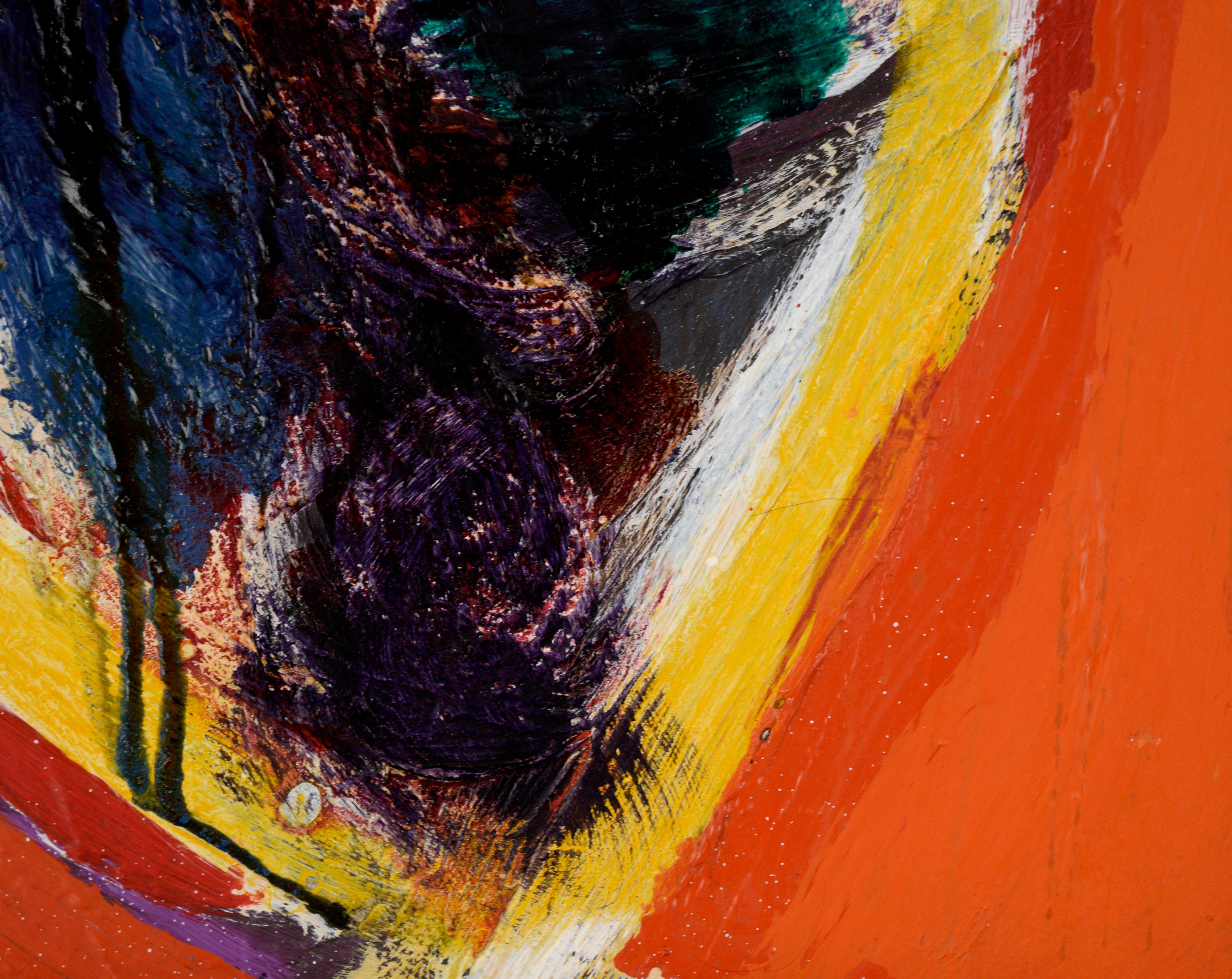 Abstrakte expressionistische Komposition auf einem orangefarbenen Feld - Öl auf Leinwand im Angebot 2