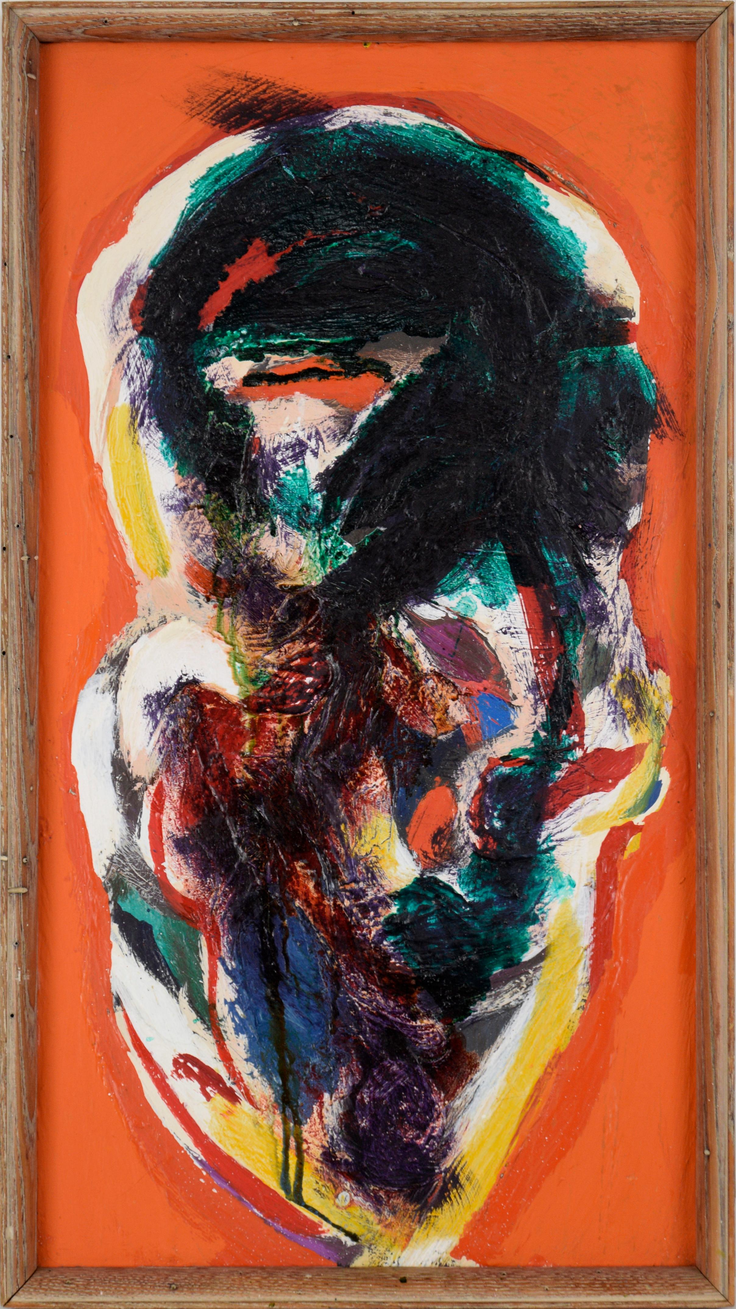 Peter Witwer Abstract Painting – Abstrakte expressionistische Komposition auf einem orangefarbenen Feld - Öl auf Leinwand