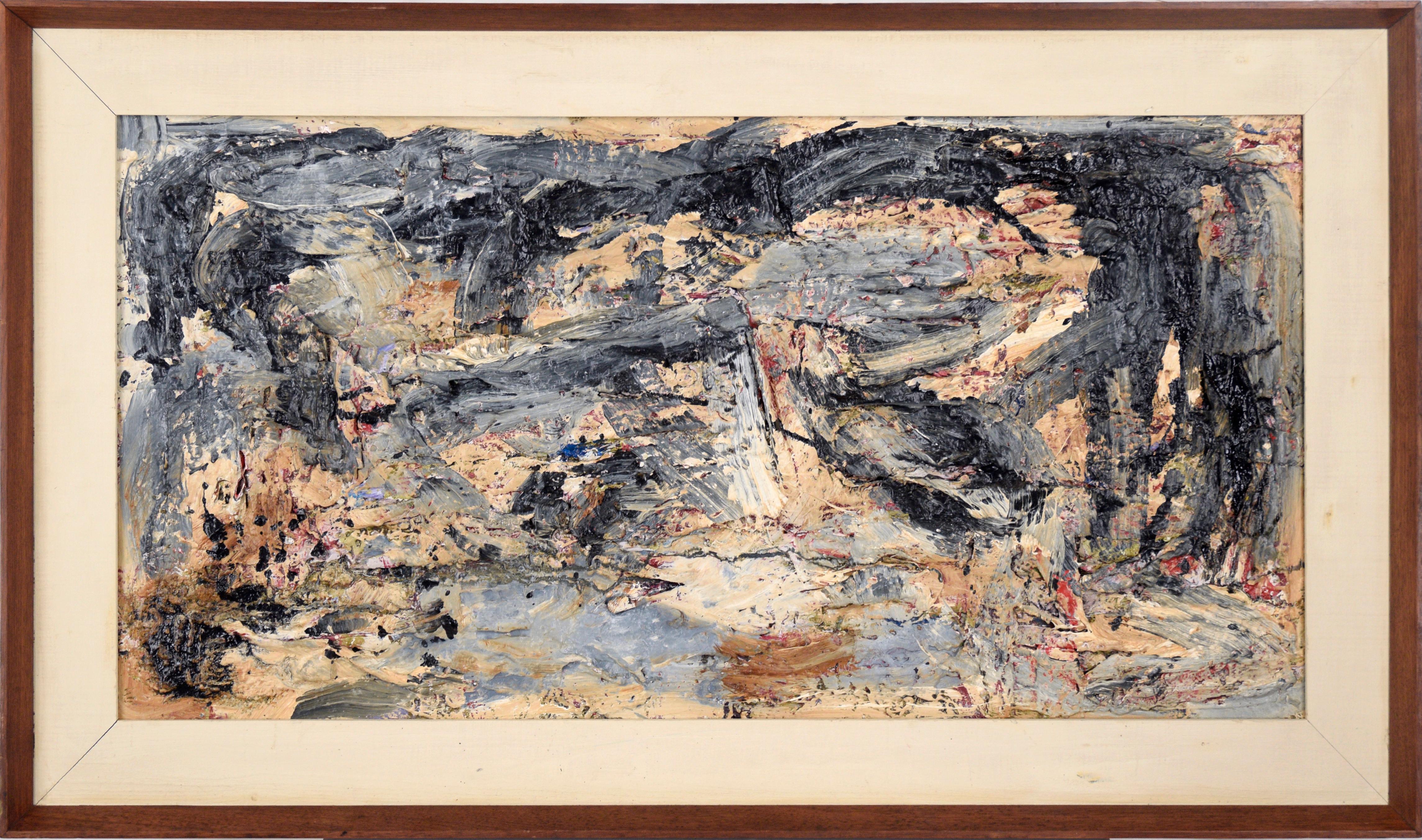 Grey & Tan Abstract Expressionist Textural Mid-Century Abstract by Peter Witwer

Heavily textured, expressive composition by Peter Witwer (American, 1928-1968). Over the top of a heavy base layer of plaster, Witwer has added various layers of oil