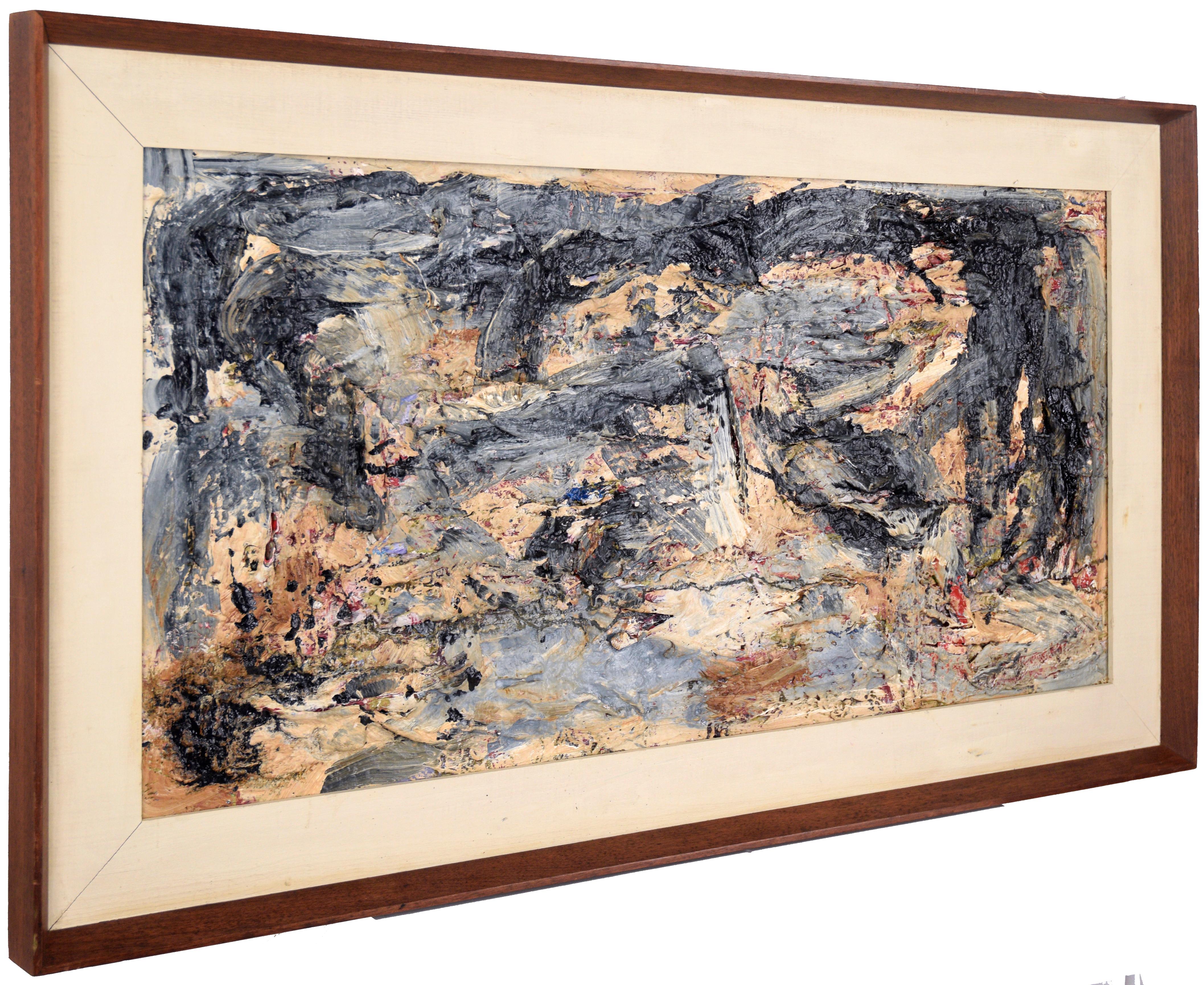 Abstrakt-expressionistische texturierte Mid-Century-Abstraktion in Grau & Hellbraun von Peter Witwer im Angebot 11