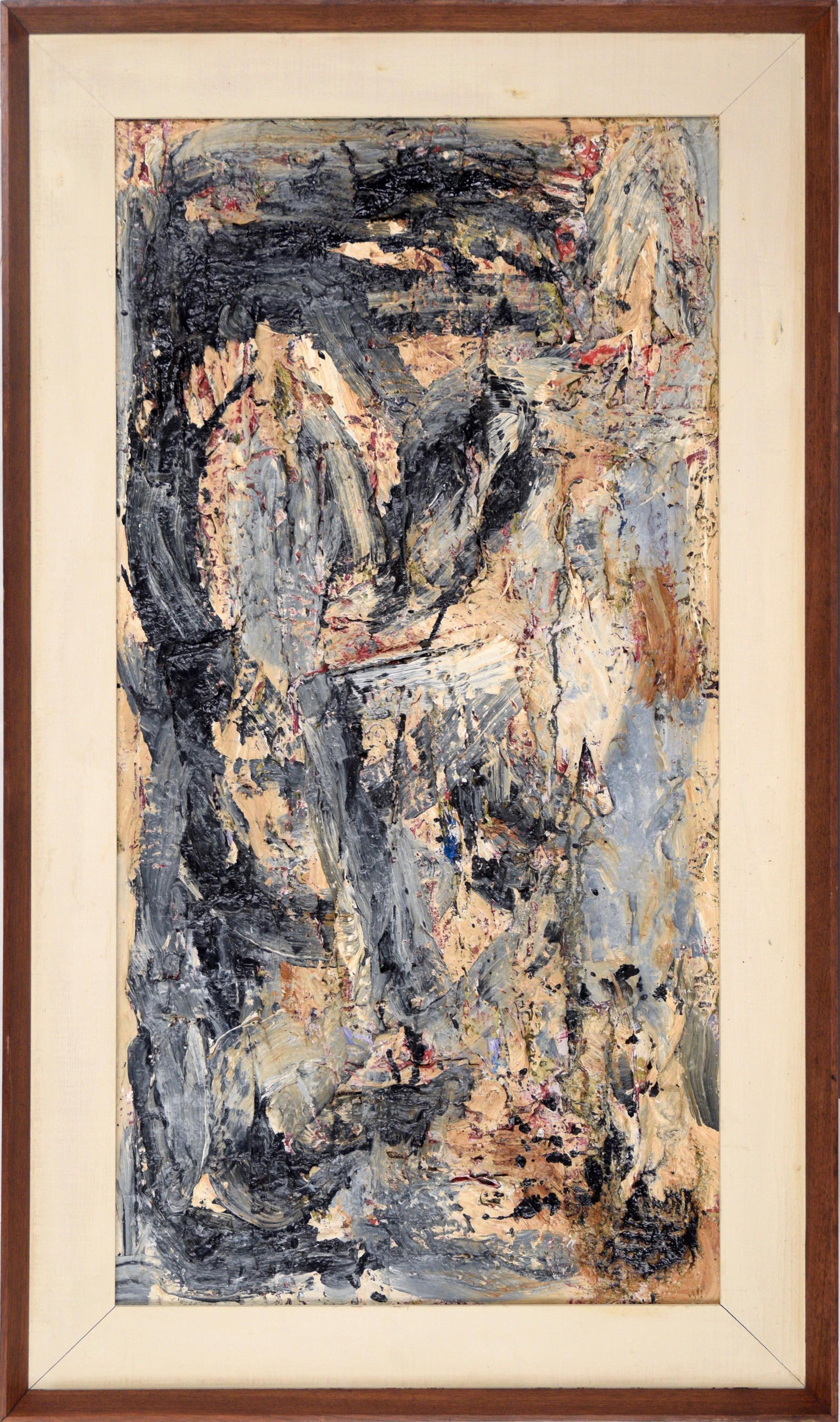 Abstrakt-expressionistische texturierte Mid-Century-Abstraktion in Grau & Hellbraun von Peter Witwer im Angebot 2