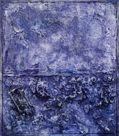 Vintage Mid Century Textural Color-Field Abstract in Royal Blue-Purple by Peter Witwer