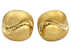 Peter Wong Polished & Brushed Swirl Inlay Squared 18 Karat Yellow Gold Earrings
