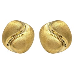 Peter Wong Polished & Brushed Swirl Inlay Squared 18 Karat Yellow Gold Earrings