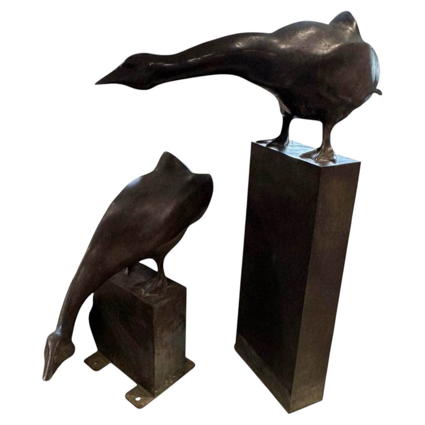 Peter Woytuk Signed Bronze Goose Statue (3)
