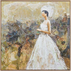 "Fruit of Life" Large Abstract Earth Toned Portrait of a Bride in a White Dress