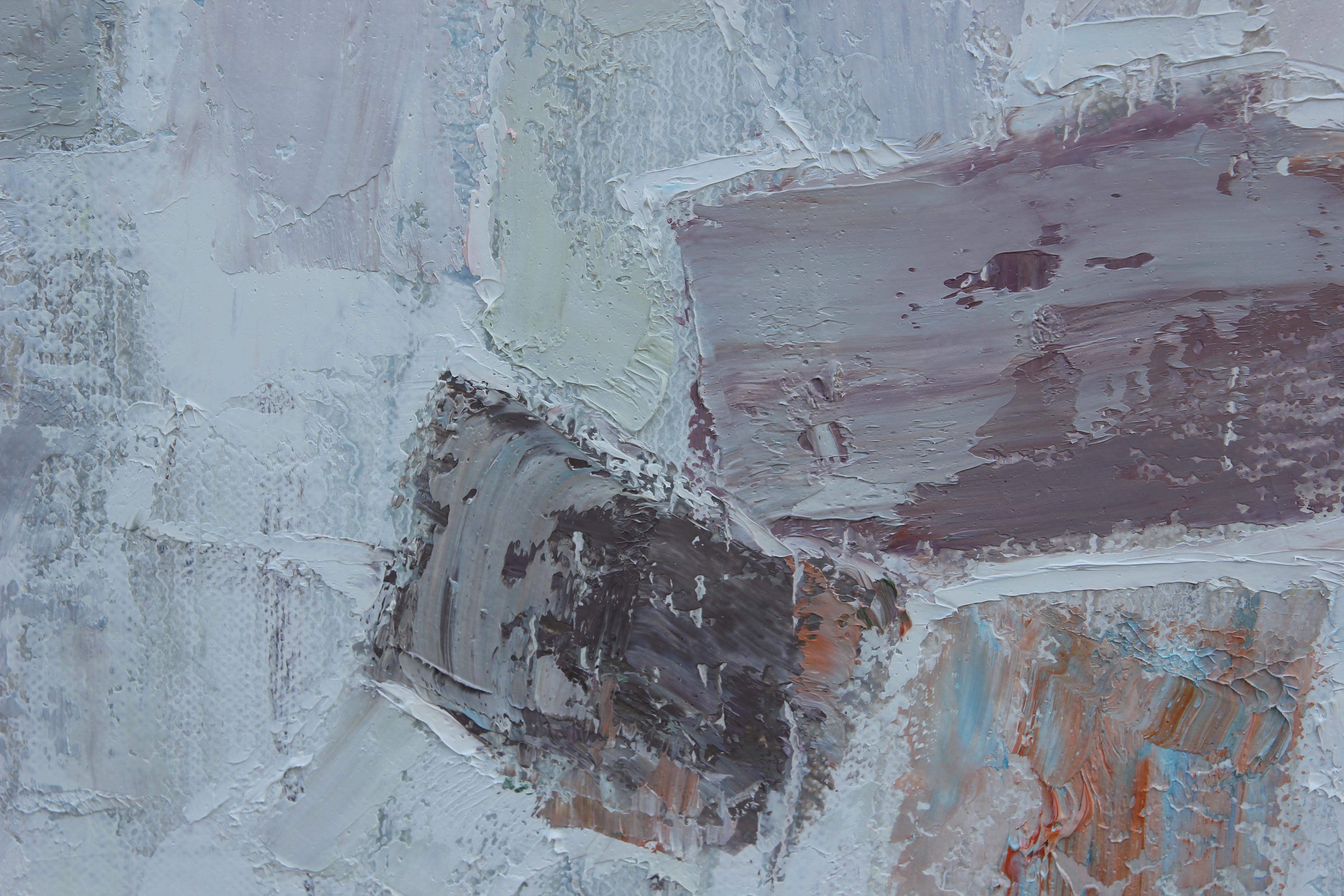 “Joyous Prayer” Large Abstract Pastel Contemporary Color Block Painting - Blue Landscape Painting by Peter Wu