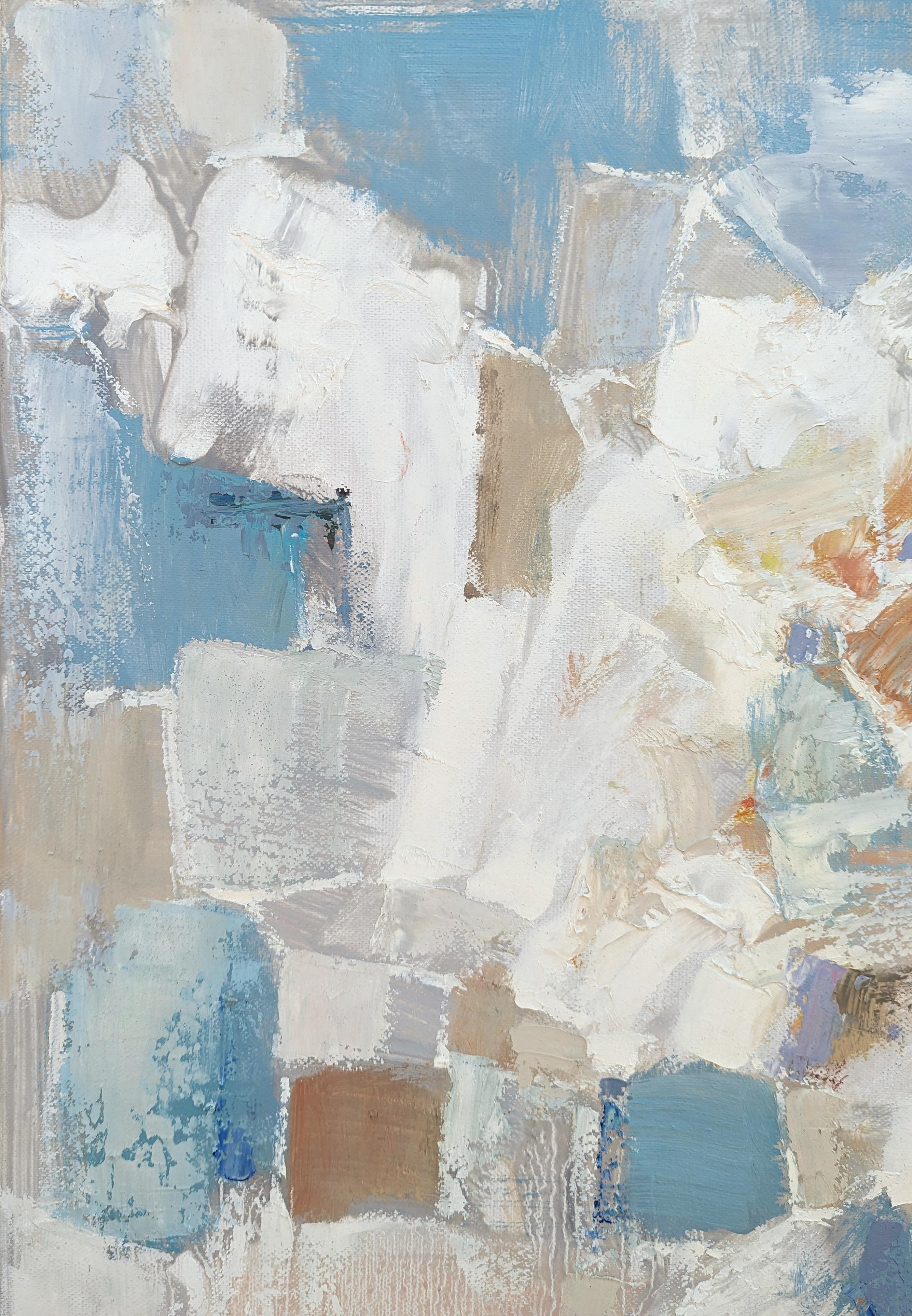 « Prière lumineuse » - Grande peinture abstraite contemporaine aux tons pastel - Contemporain Painting par Peter Wu