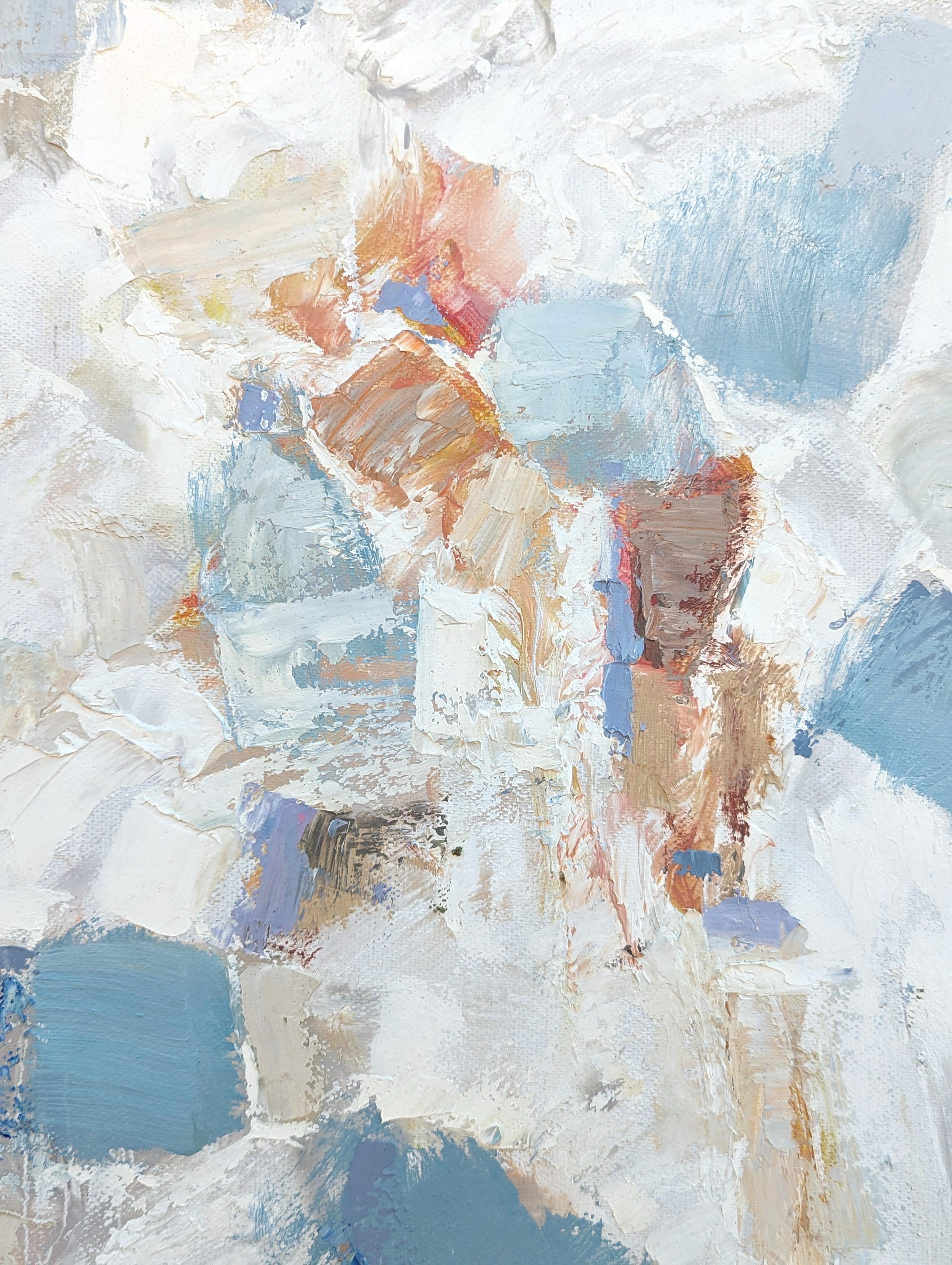 « Prière lumineuse » - Grande peinture abstraite contemporaine aux tons pastel 3