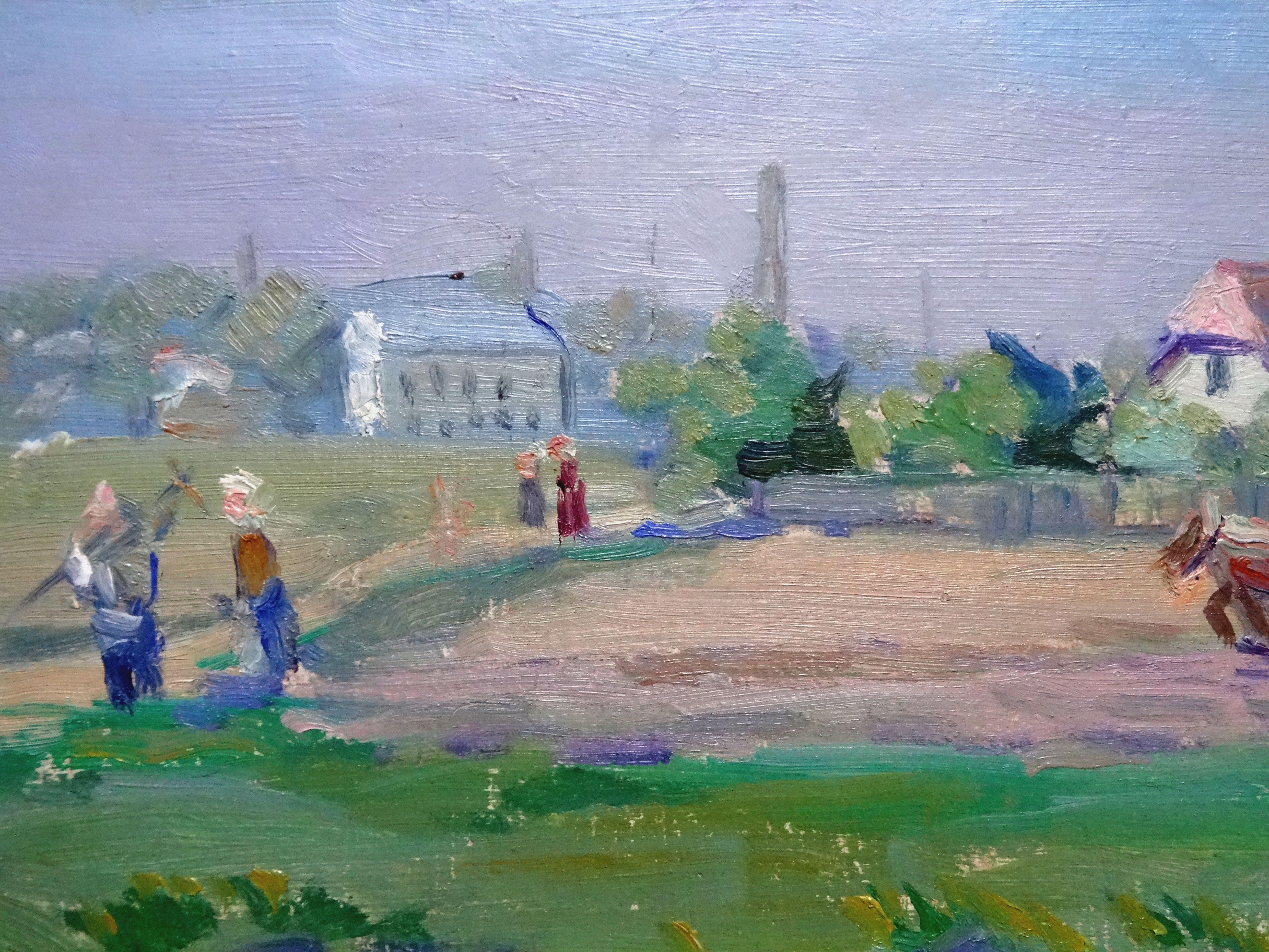 Arbeit auf dem Dorf. Ölgemälde auf Karton, 20x32 cm (Impressionismus), Painting, von Peteris Rungis 