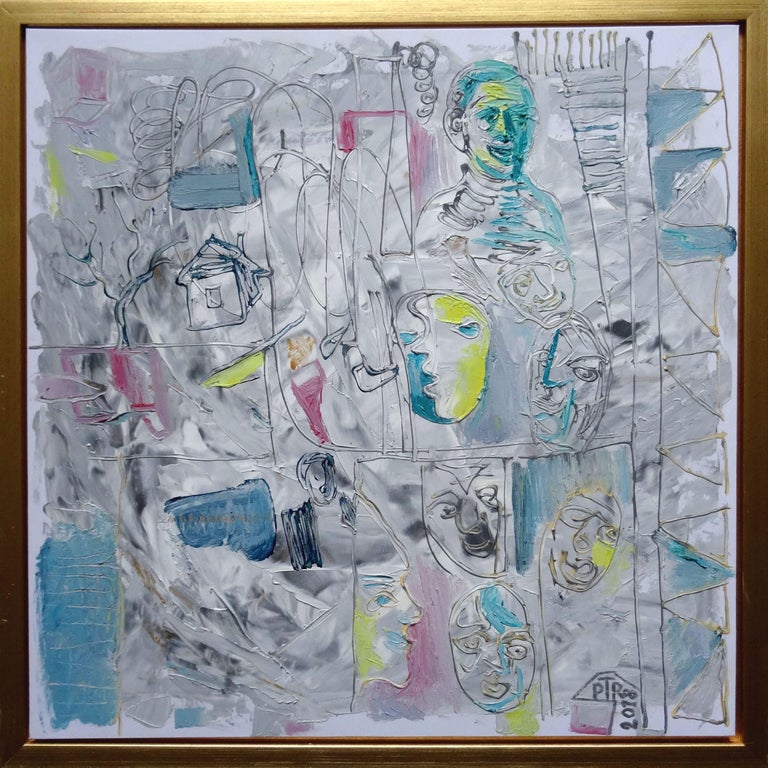 Peteris Taukulis Abstract Painting - Masks. 2018. Oil on canvas, 55x55 cm