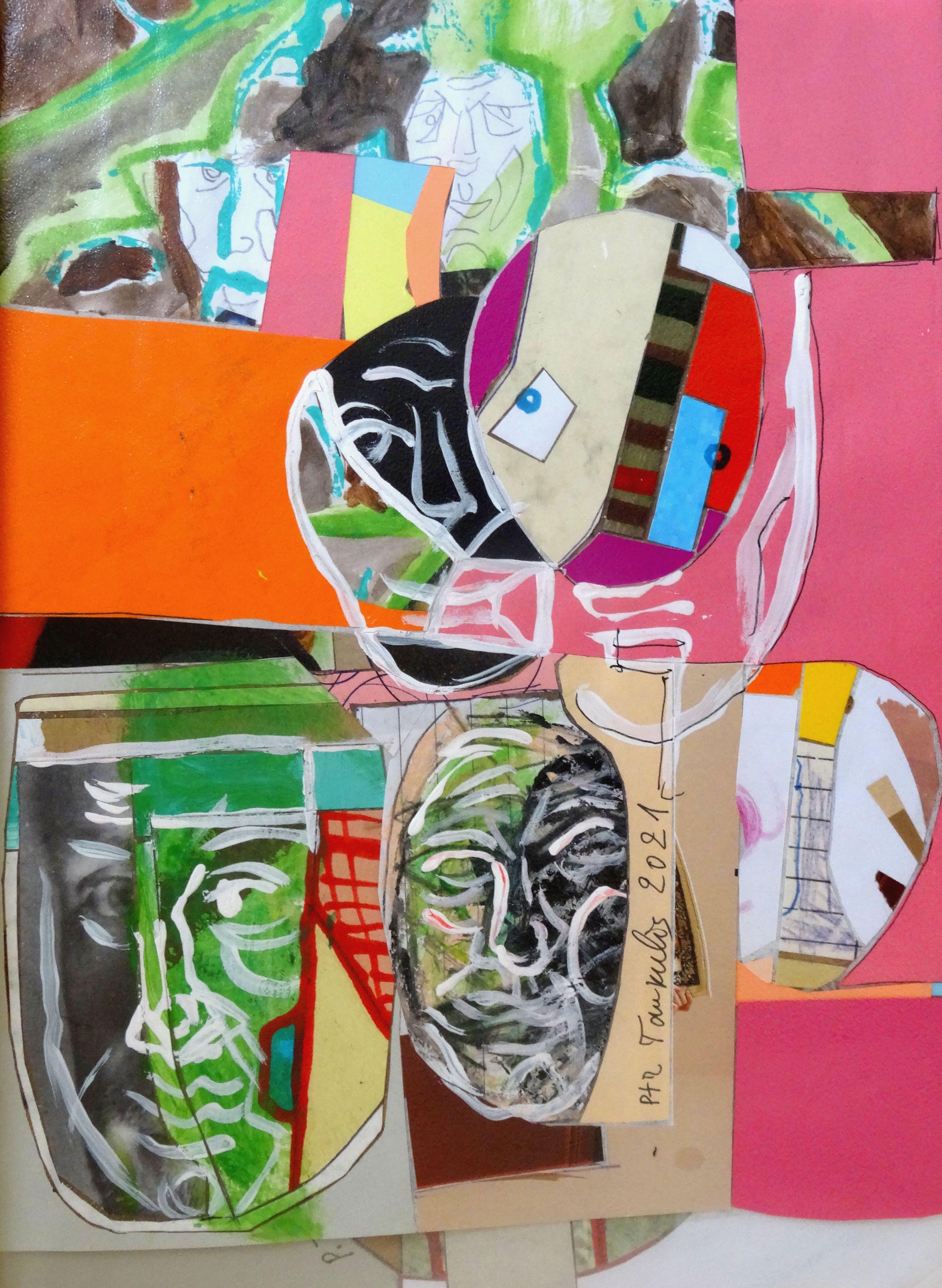 Noticias. Composición con rostros. 2021, papel, collage, 30x21 cm