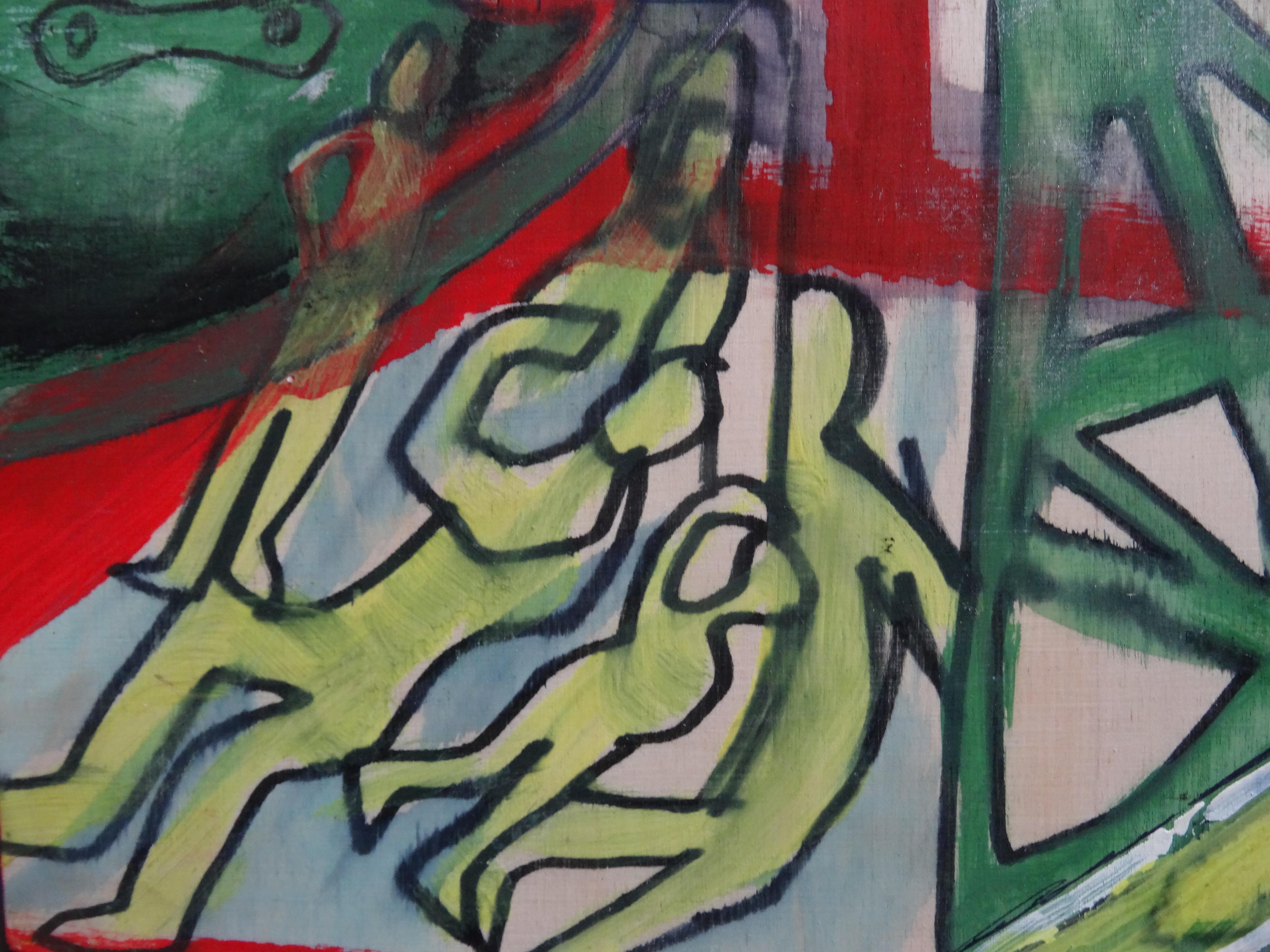 Working day. 2019. Plywood, mixed media, 47x47 cm 2