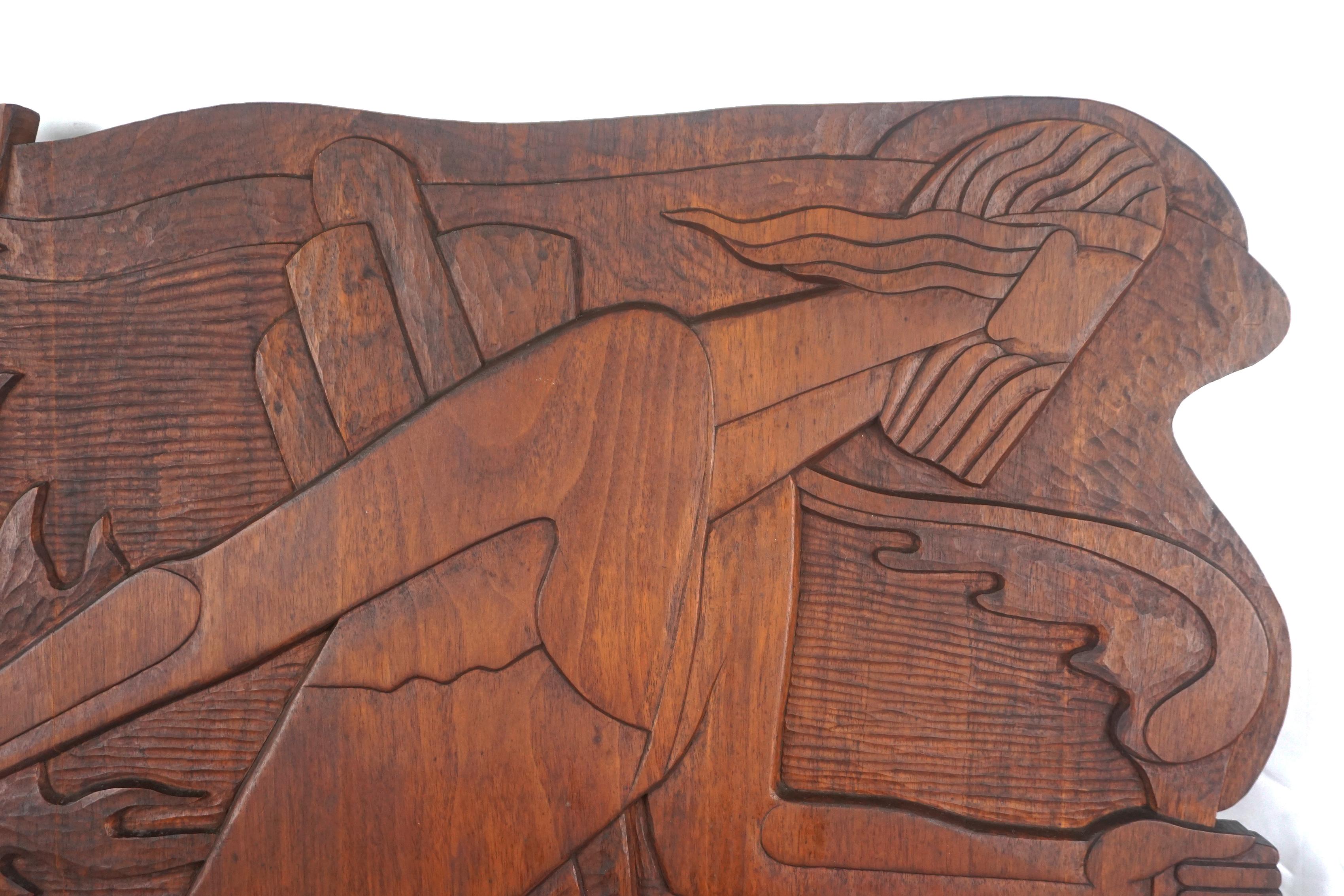 Large Mahogany Relief of Prometheus, The Giver of Fire in Style of Peterpaul Ott For Sale 1
