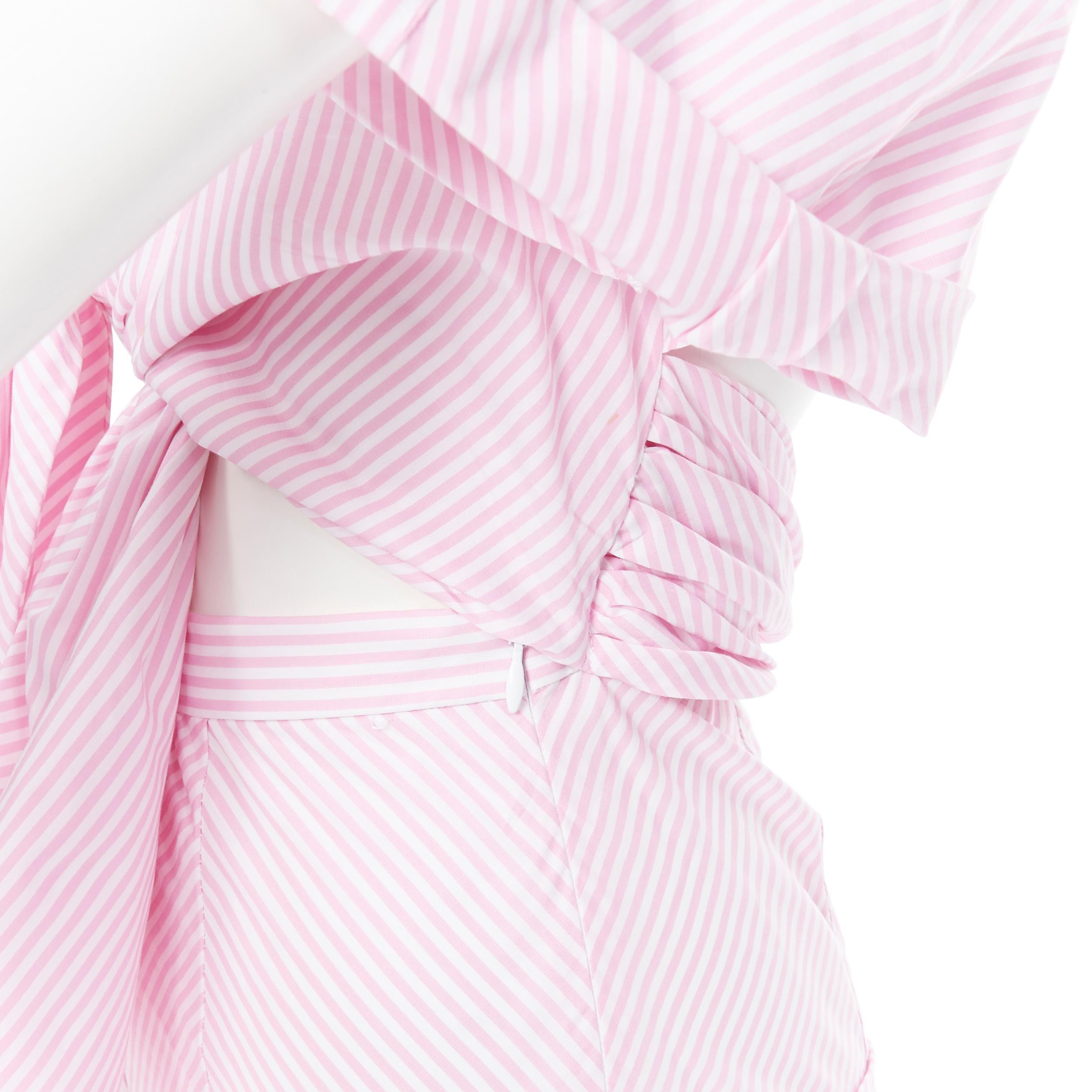PETERSYN Belle pink white striped cotton tie front wide leg jumpsuit XS For Sale 3