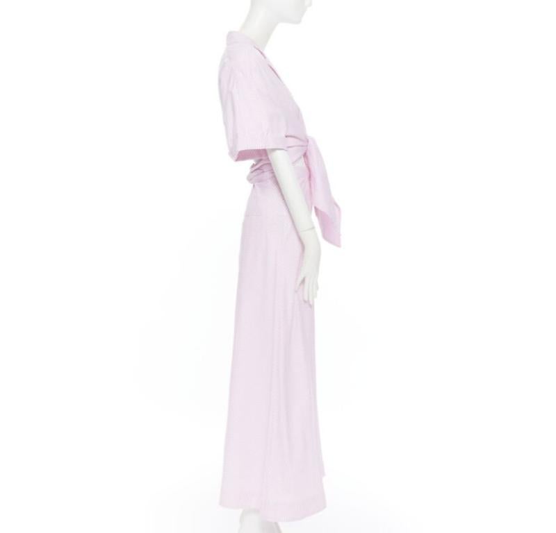 PETERSYN Belle pink white striped cotton tie front wide leg jumpsuit XS In Good Condition For Sale In Hong Kong, NT