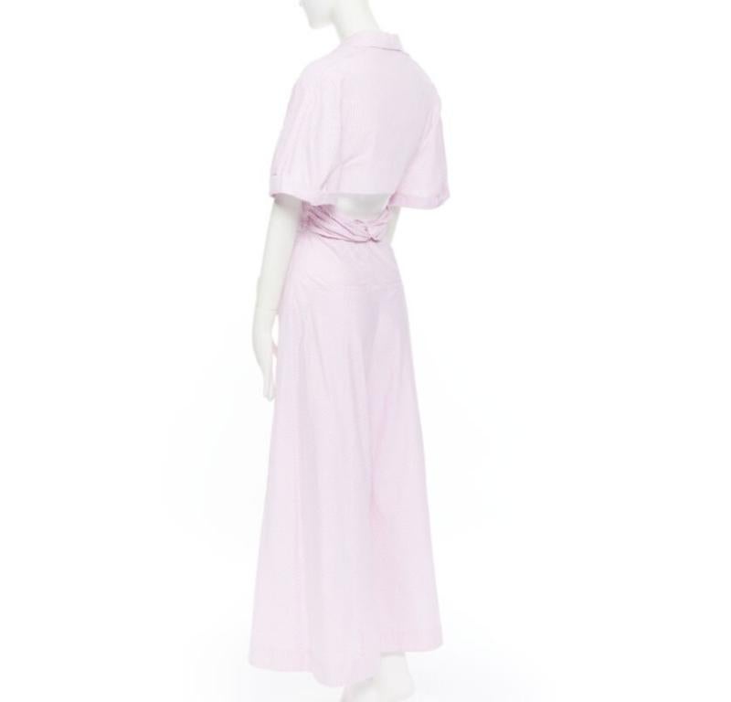 PETERSYN Belle pink white striped cotton tie front wide leg jumpsuit XS For Sale 2