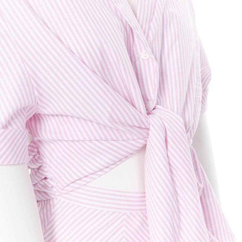 PETERSYN Belle pink white striped cotton tie front wide leg jumpsuit XS For Sale 4