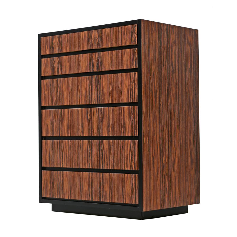 Mid-Century Modern Petit 1970s Vintage Faux Rosewood Laminate Highboy Dresser Chest of Drawers